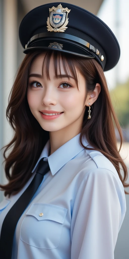 master piece , best quality , woman , bowler hat , bangs , smile , outdoor