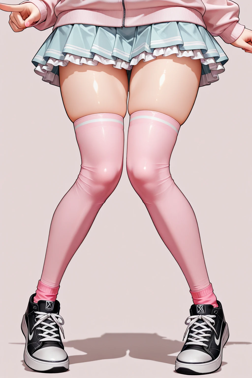score_9, score_8_up, score_7_up, score_6_up, from front,all fours, bent over, top down, shy, embarrassed, blushing, (ass close-up, ass focus), from behind, below view,straight-on,kujikawadancing, twintails, hair bow, headphones, white shirt, crop top, short sleeves, suspenders, pink skirt, black thighhighs, fingerless gloves, single glove, choker, midriff,navel. Zettai ryoiki, striped panties, anime screencap:0.8, official art, masterpiece, best quality,UHD,HDR,aesthetic,very aesthetic,,