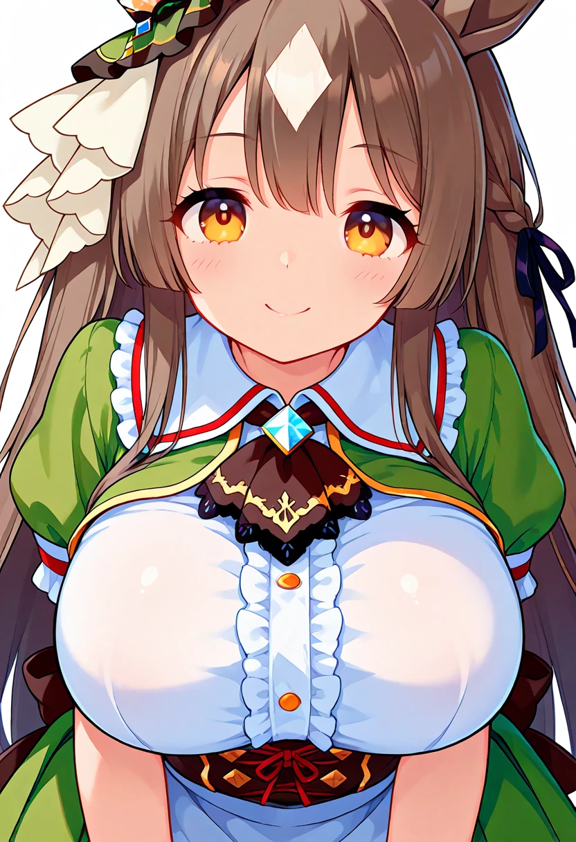 1girl,satono diamond\(umamusume\),{{blue archive}},{{{{{torino aqua_style}}}}},[ogipote_style],{{sincos_style}},official art,highly detailed,best quality,clear lines,huge breasts,  bangs, collarbone, anime visual of a cute girl,anime best girl, bangs, looking at boy,breasts, official artwork, offcial art,official artwork, high detailed official artwork, breasts, open mouth,smile,nipples,energetic smile,naughty face,seductive smile,white background,simple background,yellow eyes,lying,horse ears,paizuri,grabbing another's breasts,1boy,penis,nipples,completely nude,dark-skinned male,faceless male,grabbing another's breasts,(anime coloring :1.2), (anime_style :0.9),(anime coloring :1.2), masterpiece, best quality, light particle, pixiv, depth of field, cinematic compotision, best lighting,(lens flare:0.6), 8k, 4k
