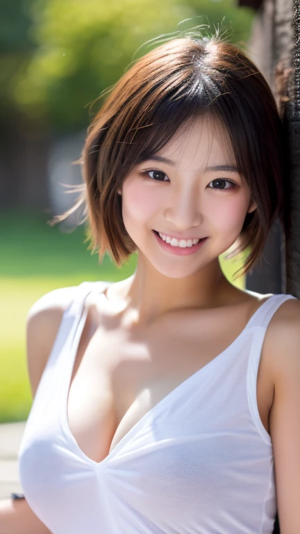 Japanese ),((beautiful girl)),cleavage,An expression that imagines something pleasant:1.2,(perfect body beauty:1.2),((perfect body)),(shy smile),beautiful teeth,
