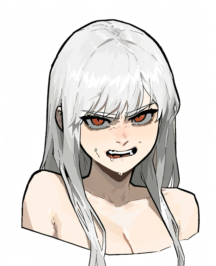 beautiful girl, red lips, red eyes, long flowing light gray hair, naked girl, naked breasts, large breasts, large naked breasts, naked, sexy, beautiful look, nice, cum, fup, fuping, cuming