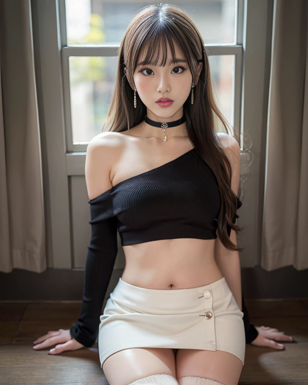 (highest quality, super detailed, golden ratio, table top:1.2), Stage lighting:0.7, Photo of 18 year old Rigahyeon Korean woman in uniform,female lesbian, perfect face, (highly detailed skin), Randomly colored hair, Hide your mouth with your hands、laugh at, skin texture, white skin, shiny skin, (slim, :1.2), [:(focus clearly on the face, perfect eyes:1.2):0.2], realistic, film grain、Hide your mouth with your hands and smile, random pose、three women、look up from below、straddle、looks happy、Low - Angle