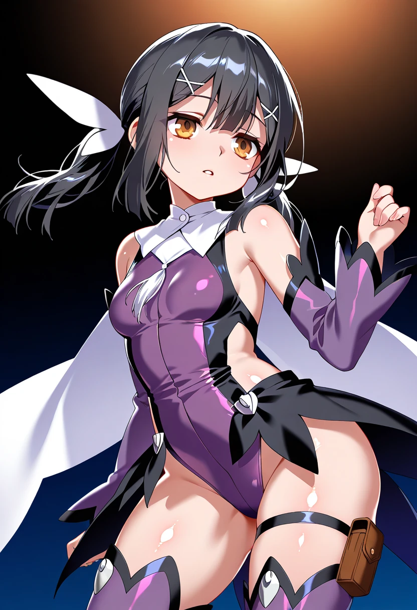 ((masterpiece:1.4, best quality)),(miyu:1.2),1girl,brown eyes,(:1.4),plump thighs,simple background,Highest image quality,masterpiece