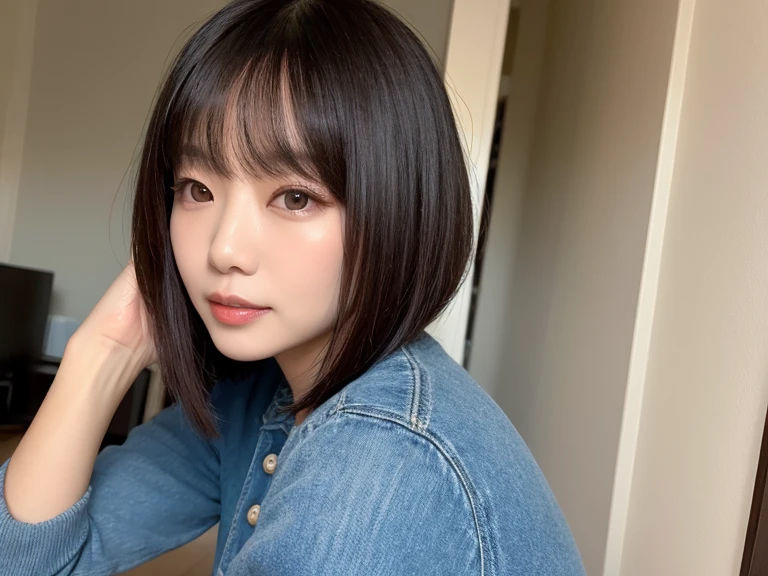((highest quality)), ((masterpiece)),Perfect FaceBob Hairstyle　Sexy and bold poses with big breasts　whole body