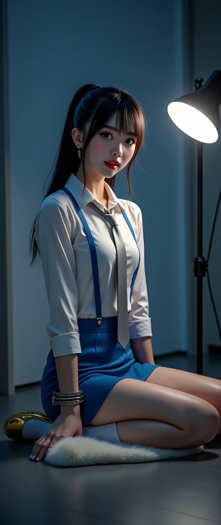 ulzzang-6500-v1.1, (raw photo:1.2), (photorealistic:1.4), beautiful detailed girl, very detailed eyes and face, beautiful detailed eyes, ridiculous, incredibly ridiculous, huge file size, super detailed, high resolution, very detailed, best quality, masterpiece, kemomimi, ((flight attendant outfit)), illustration, very detailed, CG, unified, 8k wallpaper, amazing, fine details , masterpiece, best quality, very detailed CG uniform 8k wallpaper, light on face, movie lighting, 1girl, 16 years old, white hair, high ponytail, ((no panties)), (with glasses), ((dynamic pose))), (camel toe), (half), (pantyhose)), ((pantyhose)
