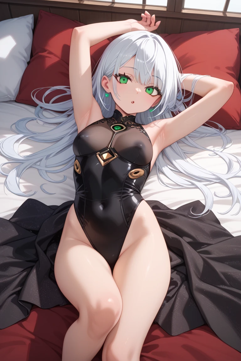1Shenhe,((top quality, 8K, masterpiece: 1.3)), sharp: 1.2, perfect body beauty: 1.4, medium breasts, black bra, highly detailed face and skin texture, detailed eyes, no panties, no bra), (lying on bed, legs raised, legs wide open: 1.3), pubic hair visible, wet clothes, wet skin, wet light clothes, light red underwear, areola visible, visible, Thick white liquid splatters on the body, the shape of the pubic area is clearly visible, the knees are bent and the legs are opened, the pubic area is groped with the hands, the hairstyle is a little short