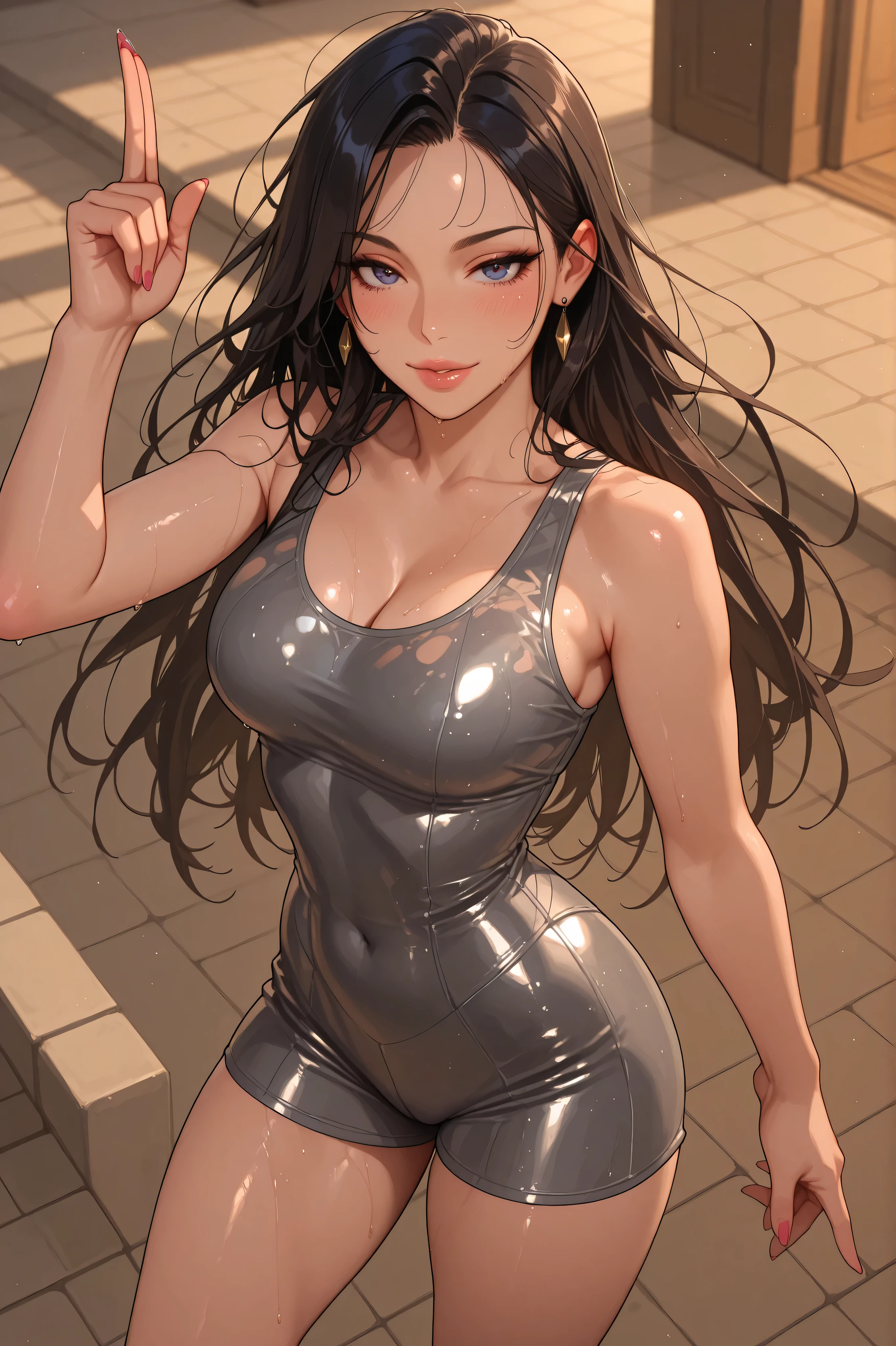 high resolution, ultra-sharp, 8k, Masterpiece, Mizuhara Chizuru , looking at the viewer, Photography from behind, thick ass, wearing black underwear, seductive smile, beautiful face, ashamed, ashamed, hands on the
