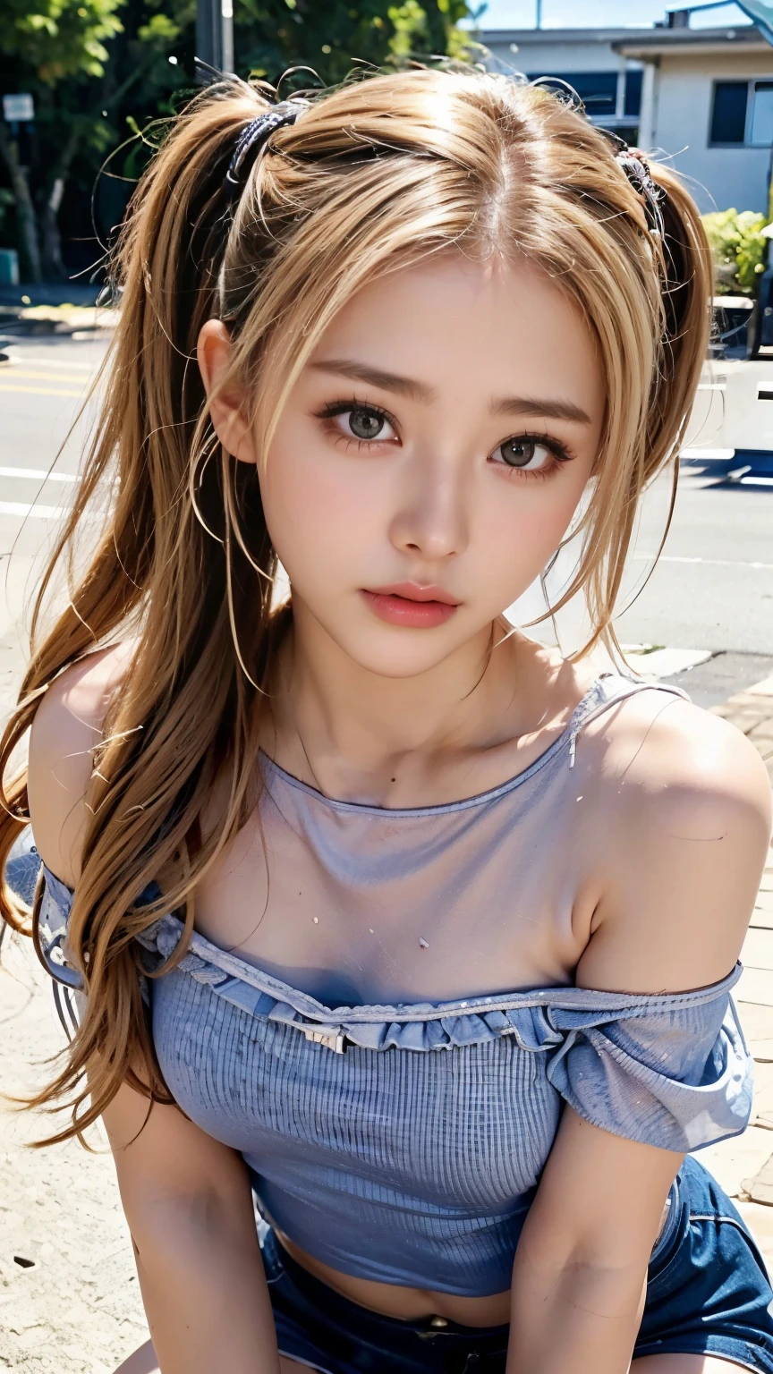 ((Sunburn))、((Sunburnしたギャル))、One Girl,(blonde)、Fox Ears、 (beautiful girl, Delicate girl:1.3), (14 years old:1.3),(Please unbutton your shirt and look at your chest....)、((hostess'Curly Hair))、,15 years old、((Small breasts))、(とてもSmall breasts))、((可Adorableセーラー服))、(8k,Highest quality),school classroom,student,class,((JK skirt)), Adorable, smile,