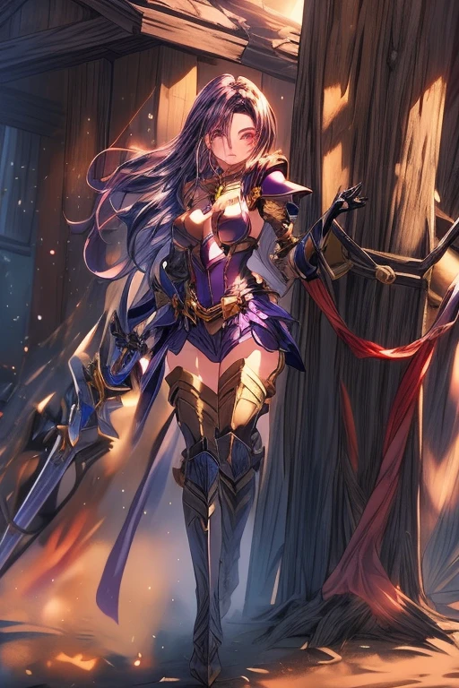 masterpiece, best quality,1girl,scathackl2, (fire:1.4),weapon, polearm, breasts, spear, gae bolg (fate), fire, holding, pauldrons, looking at viewer, holding weapon,(kbxll:0.6)
