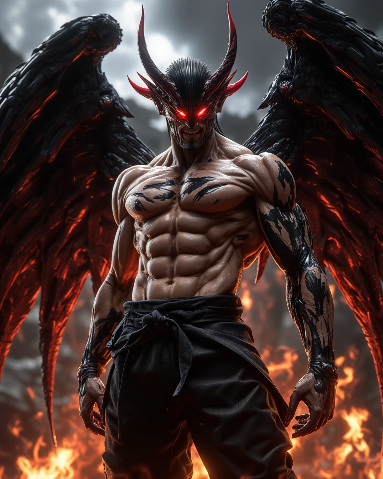 a pale white angry male demon, detailed horns, detailed wings, detailed great axe, detailed rock skin, 1 male, highly detailed, 8K, photorealistic, hyperrealistic, cinematic lighting, dramatic shadows, epic, dark fantasy, dark moody, gritty, intense