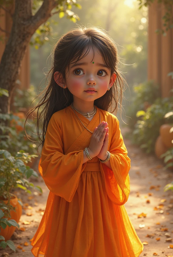 Colorful illustrations.  white, small, Girls with thick skin but smooth skin, pray, Kneel on her lap, smiling, She closed her eyes, She smiles, hold hands, braid, Cartoonish, Lovely, kawaii,