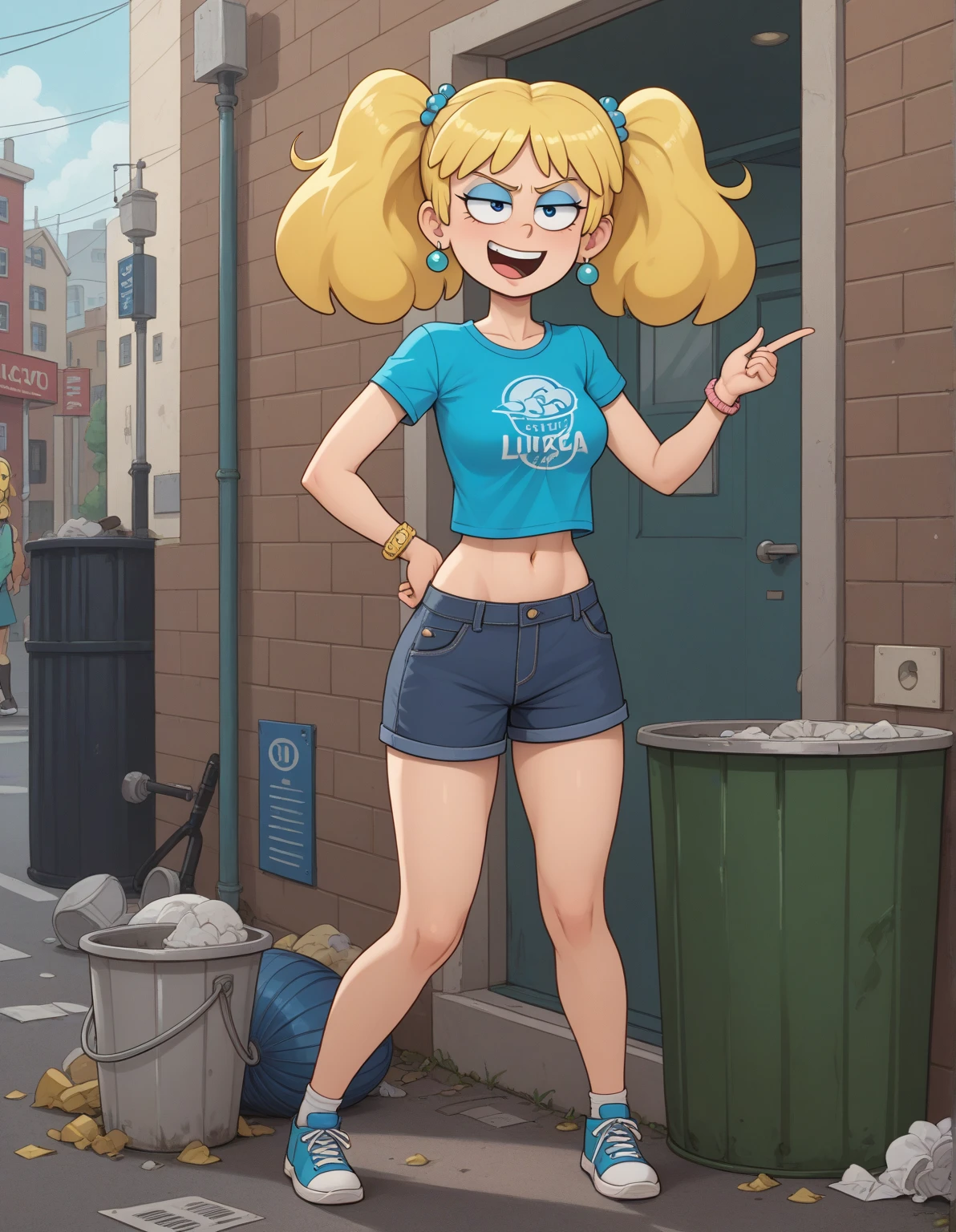 ((1girl, solo, chibi, large head, short stature)) masterpiece,best quality, highly detailed, pacifica northwest from gravity falls, 1girl, solo, cleavage, blonde hair, long hair, earrings, jewelry, makeup,, blue eyeshadow, boots, looking at viewer, blunt bangs, bangs, long hair, belt, hoop earrings, purple jacket, angry expression, clenching teeth, blushing blue eyes, ponytail, standing, full body, brown boots,seen from below, dynamic angle , purple hairband, forest background, standing, campfire, flat chest, light blue jeans, ((wetting self, pee stains, puddle)), hands on hips, lipstick