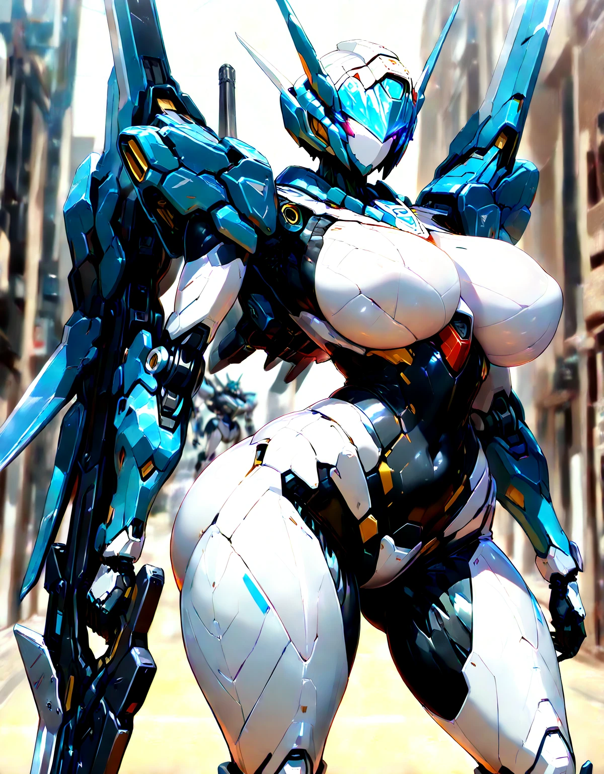 (masutepiece、8K、Ultra-delicate、hight resolution),Giant,(((Female Ultraman))),(((No hair,No muscles,Large breasts))),(Her head is tapering,The body is made of red, Silver and Gold,The arms present a streamlined design,On the chest there is a round calculator,Looks tall and thin,The overall shape is streamlined、Modern),(standing athletic pose),posed for photo,high-angle,nigth,city ruins,backgroung details,(((full body Esbian))),独奏,(((Huge feeling))),NSFW,Cameltoe,(Dynamic Pose:1.2),From below,groin focus,Spread legs