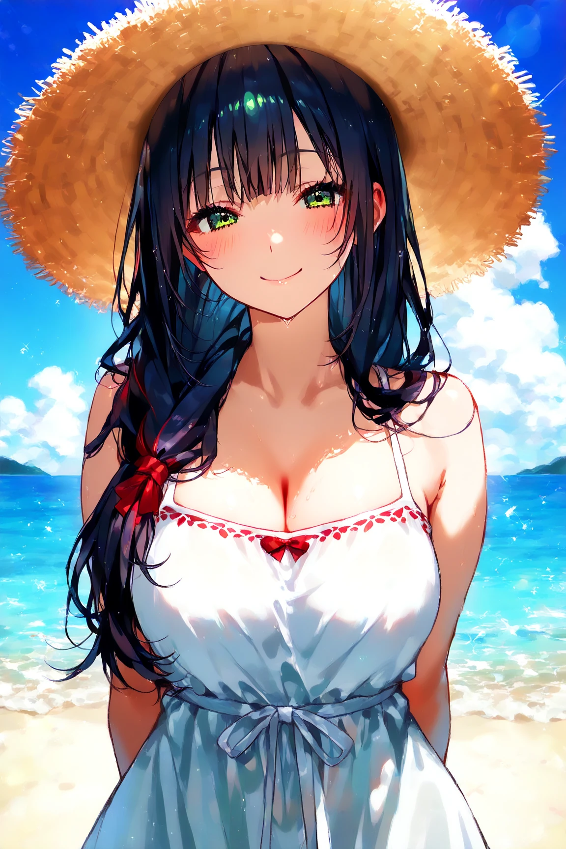 (Highest quality:1.4、masterpiece:1.4、Super detailed:1.4、8K:1.4)、Slim body、((((1 person、Surprised expression、sit、Outdoor café terrace、coastal、juice、table、Sandy Beach、bikini、juiceのグラスを持つ、Big eyes、Shallow depth of field、Very cute face))))、(((sunset、Sunset)))、(((bikiniサイズは小さい)))、F cup bust、Big Breasts、Get up close and take a photo、Areola protrudes