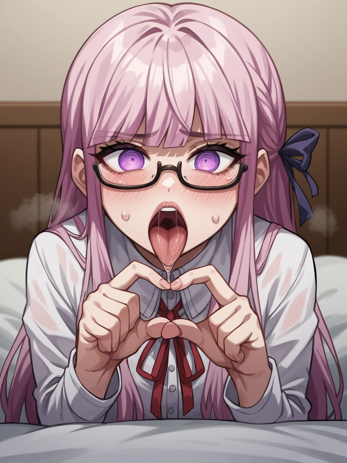 erotic、Bedroom、Dark brown skin、Glasses、Silver Hair、Angry face、A woman who is surprised and writhing、fat、naked、Sweat、No clothes、Blowjob、Licking dick、Surprised by 、Cum in mouth、Cum on face、Grip your penis、