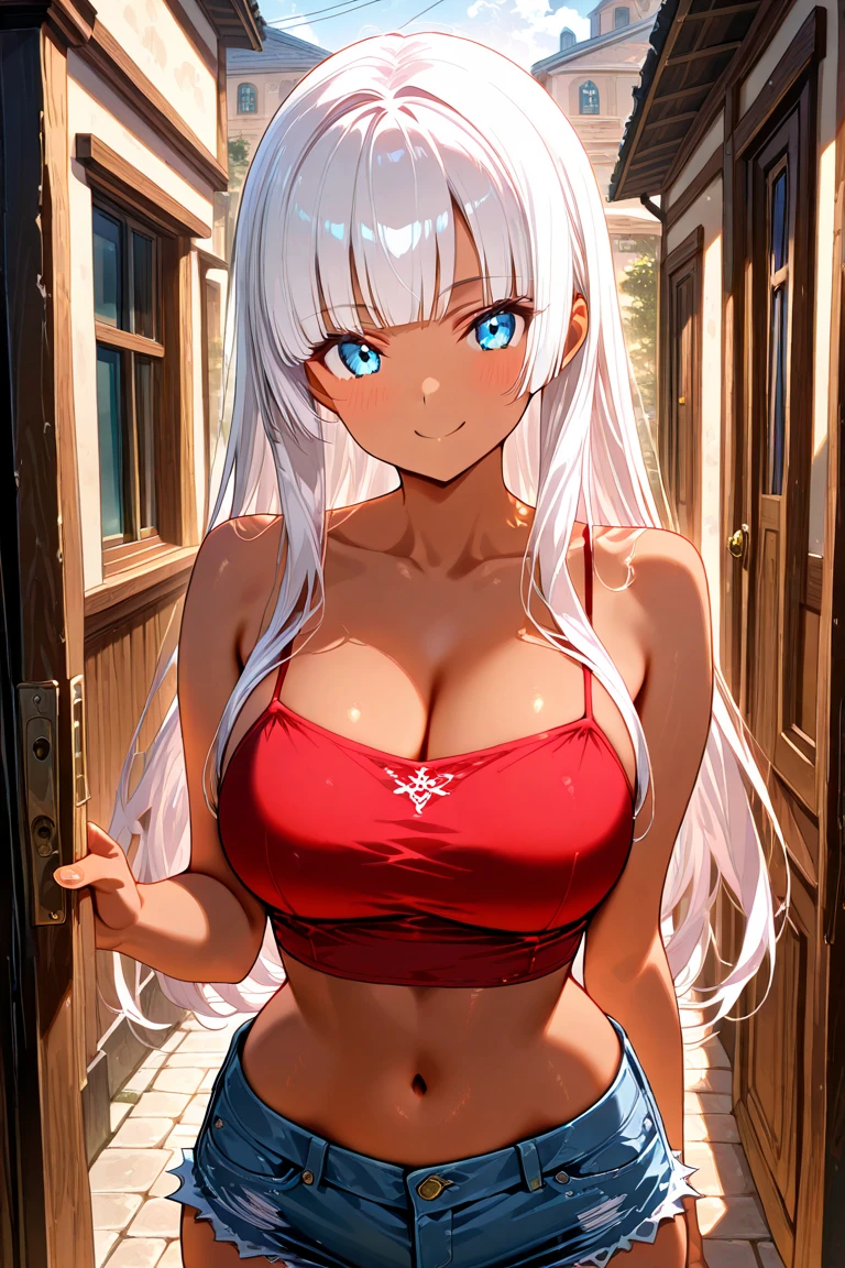 girl, sexy, smiling, spectacular body, long white hair