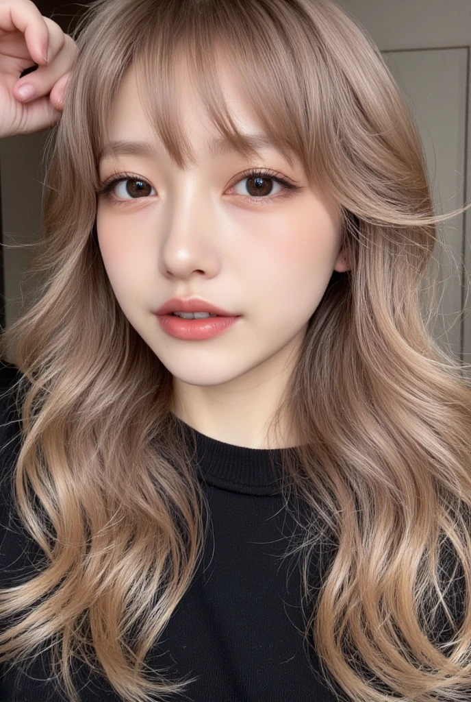 A close up of a girl with good skin, high quality, korean, ulzzang, Korean girl, blackpink, ulzzang girl, blackpink lisa, blackpink jennie