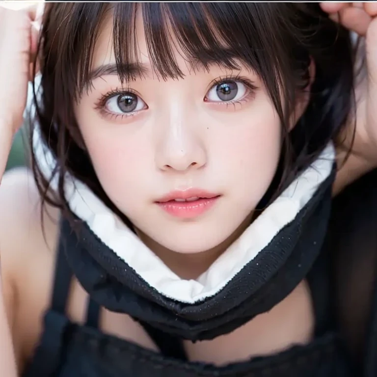 Best-quality, Masterpiece, Ultra-High-Resolution, (Photorealistic:1.4), Raw-Photo, 1girl, 12-years-old, the most famous Japanese idol, having fun at heavy-snowy-mountain, wearing winter-clothes, (extremely cute face like a most popular Japanese idol, ((extremely beautiful big-black-eyes)), extremely beautiful black-short-cut-haired), extremely beautiful long-eyelashes, extremely beautiful lips, extremely beautiful skins