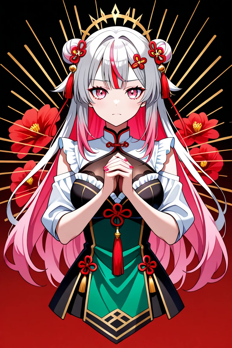 One Girl, (Large: 1.4), Solo, ((Hi-Res)), ((Masterpiece)), ((Best Quality)), ((Very Detailed)), ((Very Detailed)), Sexy, Long pink Hair, Red Eyes (Eyeliner), Face-down,Nitple, Kimono, Red, Indoors, Mysterious Red Lighting, Rose Blossom, Night Ruins,
