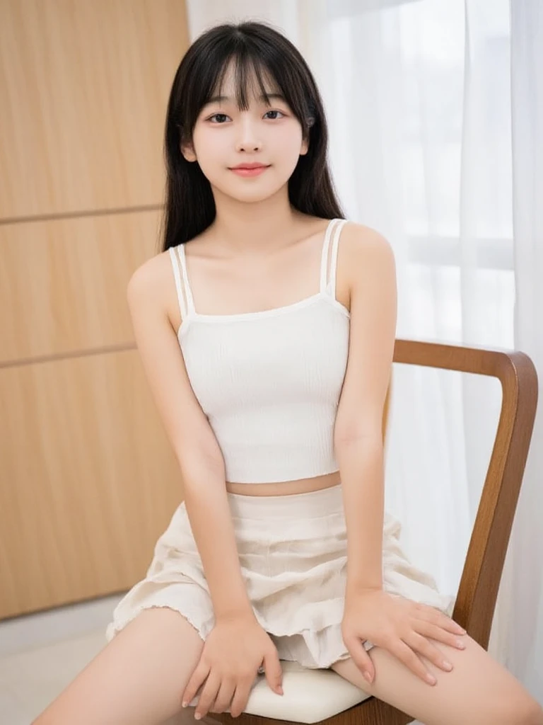 8K, Ultra-high resolution, Highest quality, masterpiece, 三分割法によるphotograph,Surreal, photograph, 1 Girl, (16 years old:1.3), pretty girl, Cute face, Beautiful eyes in every detail, 細かくdetailedに,masterpiece,, One Girl:1.2, Japan Female Announcer,whole body,((very small head:1.3)),Center-parted bangs,amount,Black Hair,Long Hair,Iris,Gorgeous eyes,smile,((Toned body,Slender body,skinny)),(Sports bra、Bra Top,Grey plaid pleated mini skirt),Beautiful leg line beauty,Captivating thighs,Glowing Skin,Shiny skin,Climbing the stairs,Fire escape in a building,Full of sex appeal,Sensual,屈託のないsmile,Heal the heart,Low - Angle、beauty,Long neck、Laugh a little、Please close your mouth and laugh、(((Ideal body type))),A cup small breasts :2,、Portraiture:2、Perfect Anatomy、鮮明なdetailed、detailed、Surreal、Light and shadow,Strong light
