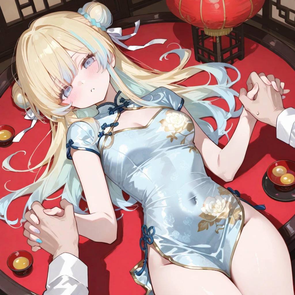 Anchorage ( Moonlit Boat Ride),from side,1girl,breasts,solo,dress,red eyes,high heels,double bun,braid,black dress,hair bun,large breasts,china dress,long hair,cleavage,chinese clothes,full body,black footwear,looking at viewer,twin braids,white background,arm behind back,standing,sleeveless dress,simple background,bare shoulders,sleeveless,blonde hair,thighs,bangs,smile,pelvic curtain,bare legs,closed mouth,very long hair,side slit,hand fan,
<lora:Anchorage Moonlit Boat Ride_20240202152152:0.8>,<lora:azur lane_20230619144714-000018:0.3>,