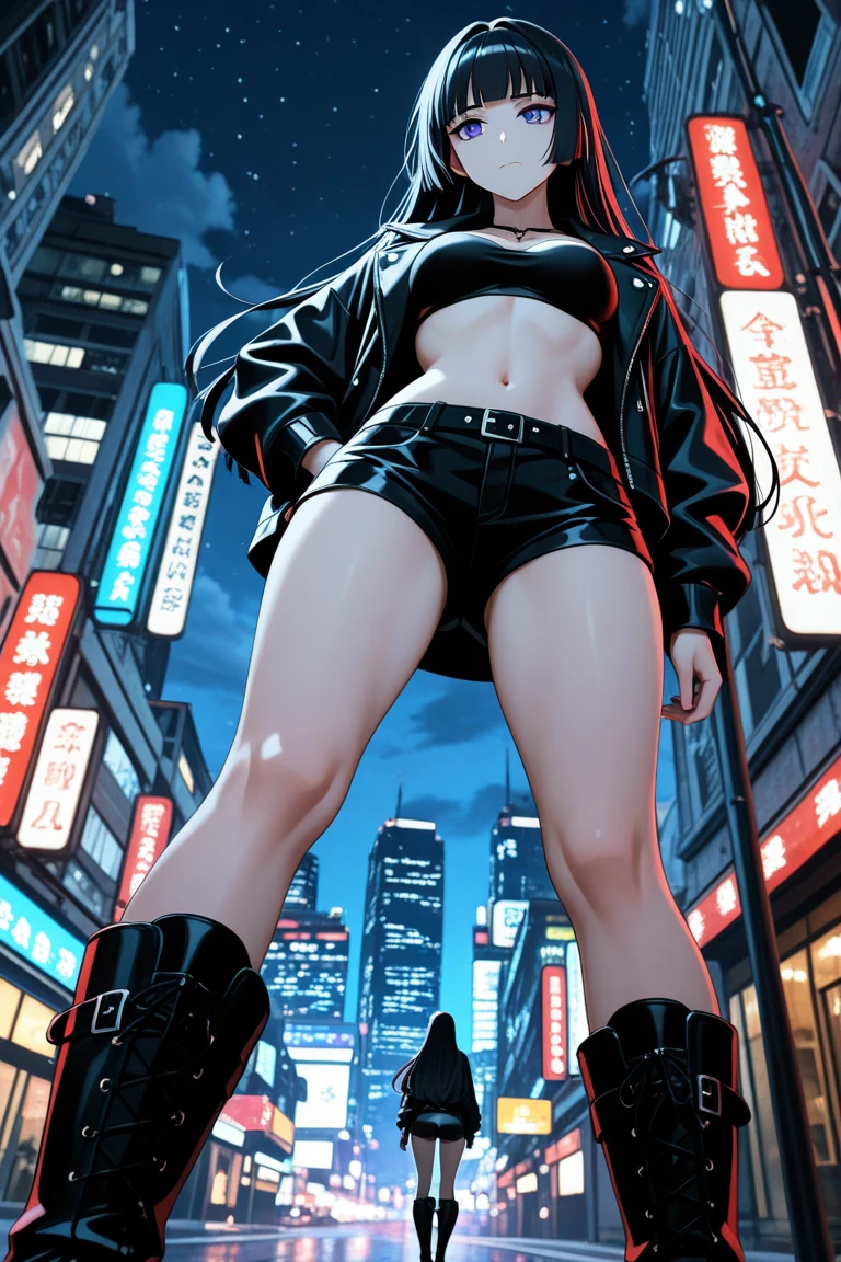 Ground View,giantesscity,tifa,giantesscity,giant girl 50000 feet high，Have a pair of ultra long legs,bending down,((picking up small men)),small men in her hand,a pair of huge breasts，Wearing a pair of Mary Jane heels，A look of enjoyment，Beautiful appearance，Exquisite makeup，quality，8k，高quality，Perfect proportion, Cinema lighting，film grain，Fuji colors，8k，textured skin，Super details，high detail，high quality，high resolution，explode，fake smile