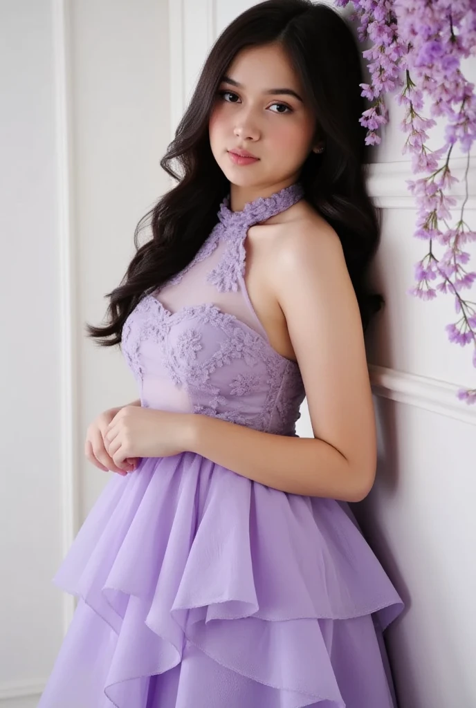 Realastic cute girl wear fairy dresss listening song 