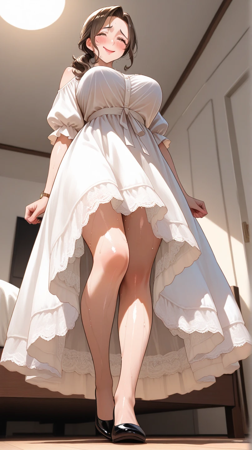 (((focus panties))), (footjob))、((A girl steps on a boy's penis with her foot and makes him ejaculate))、((A seductive wicked smile)), Yui、low length、(thin)、(((5 years old girl)))、(Bright white skin), (((child girl)))、Brown Hair、Messy hairstyle、(Forehead)、、Grey Eyes、Squint your eyes、white Cropped tank top、(covered nipples), ((Angle from below:1.5)), ((Black tight mini skirt))、belly button、(Thighs), White panties, crotch、(garter belt)、((foot)), (Angle from the bottom of the girl), Lift your legs a little、((Foot on penis)), In the classroom of an elementary school, ((girl is stomping penis)), 1boy is masochistic, boy is lying, (penis), The boy is exposing his crotch、((eject cum)), ((footjob))、