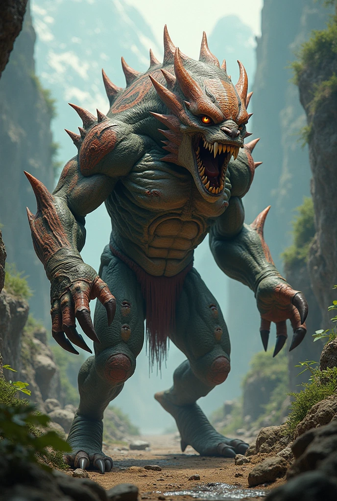 A towering, fierce Kaiju Iguana, exuding power and menace in every scale and spike. This 3D model captures the creature in stunning detail, from its razor-sharp teeth to its thunderous footsteps. The intricately textured skin shimmers with hints of green and gold, while fiery eyes glare with a primal intensity. This digital masterpiece immerses viewers in the world of giant monsters, highlighting the ferocity and majesty of this monstrous reptile.