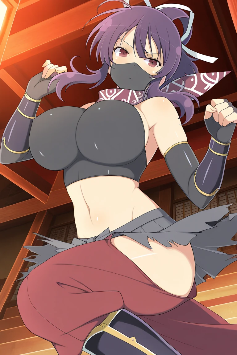 ninjartist,huge-breasted、holding a katana、From the top、overlooks、Running