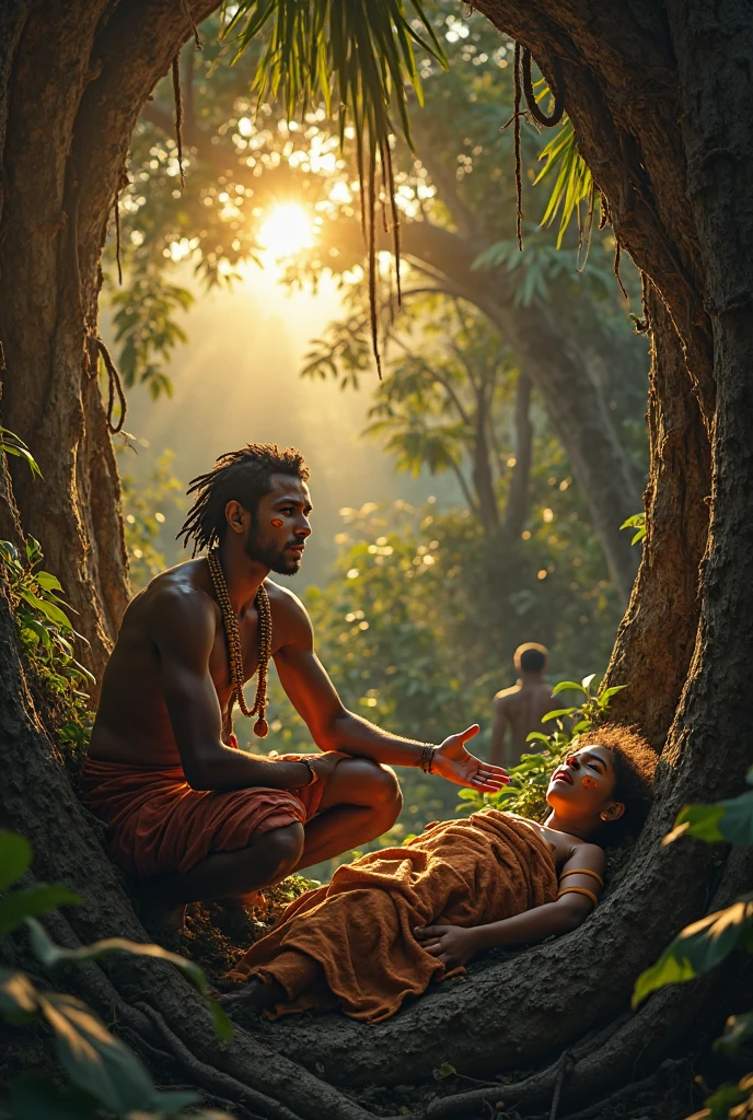 A men sleeping in a tree