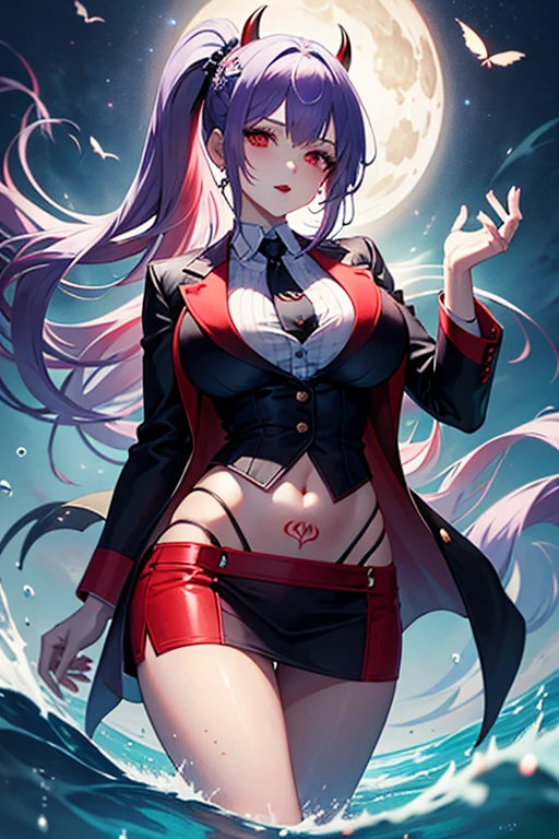 ((best quality)), ((highly detailed)), masterpiece, absurdres, (detailed eyes, deep eyes), <lora:more_details:.2>, (1girl), from the front, upper body, <lora:midnight_boku_no_hero_academia:1>, midnight_boku_no_hero_academia, purple hair, very long hair, sky blue eyes, medium breasts, smile, (nail polish, red nails), ((white bodysuit)), leotard, breastless clothes, thighhighs, (red domino mask), red belt, handcuffs, belt, garter straps, thigh boots, black high heel boots, (outdoors, in a flower field, night, night sky, stars, blue moon, shooting star, telescope)