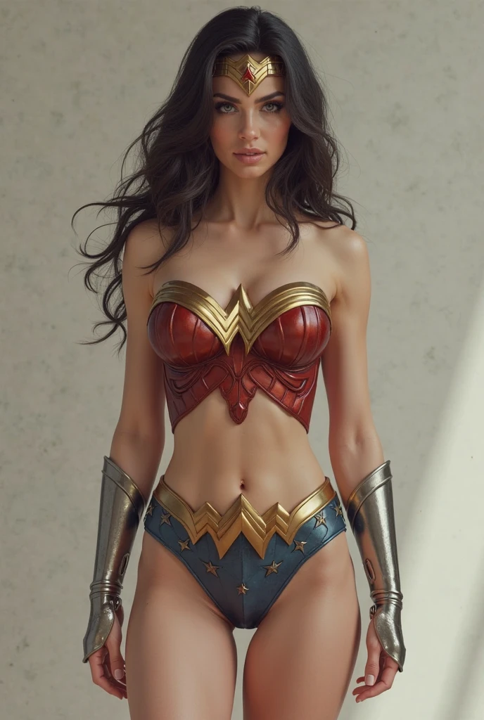 Mexican 40 years old beauty in a Wonder Woman looking bikini, showing a big snake tattoo between breasts and a medium sun shaped tattoo in the lower back, organic looking outfit, gooey forehead, symbiote, white eyes, fine art, ps5 cinematic screenshot,highly detailed detailed cinematic rendering, ultra photorealistic, with cinematic lighting, doing pole dance