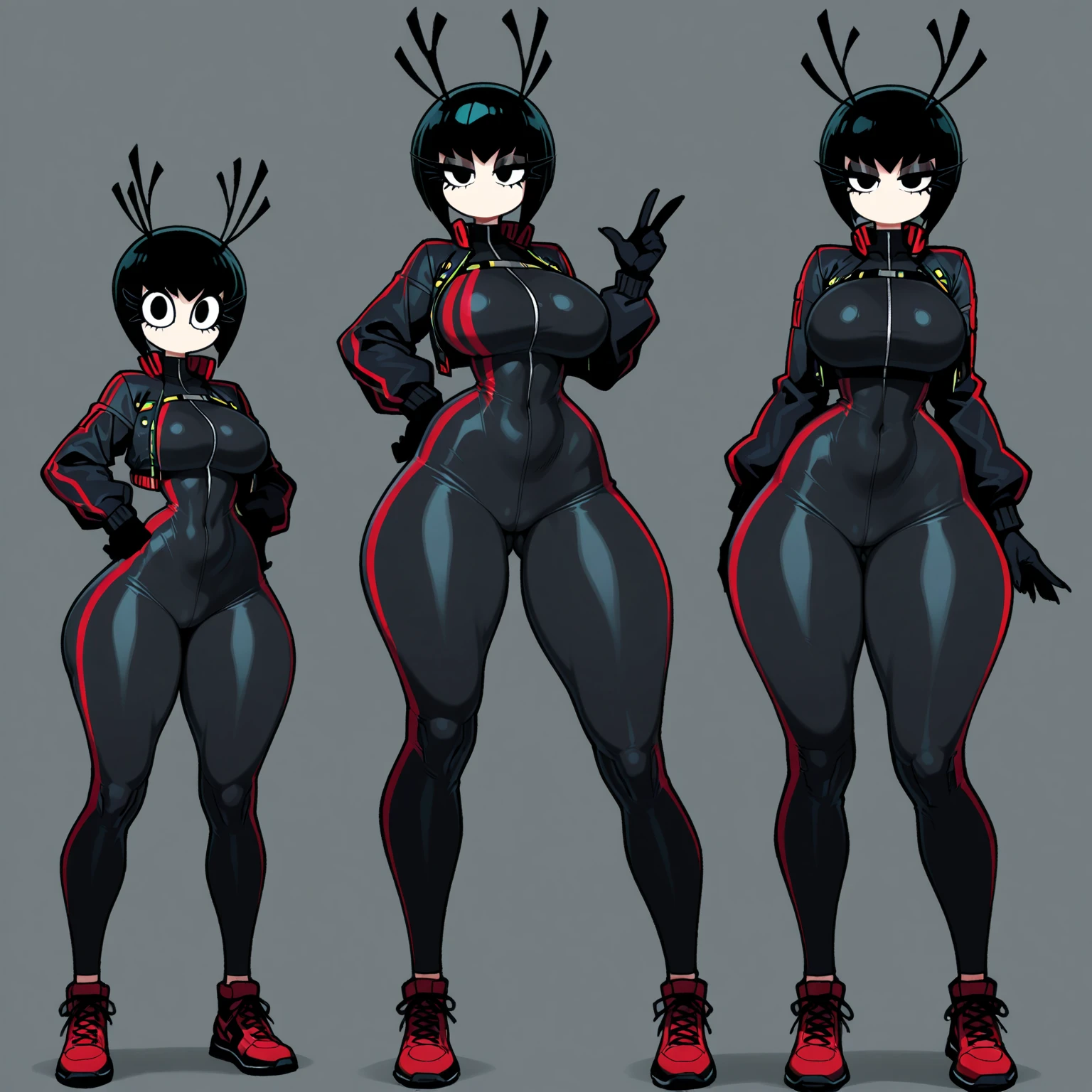 a drawing of a woman in a bodysuit with her hands on her hips, hands behind her body pose!, clean anime outlines, pudica pose gesture, sketchy artstyle, anime pose, thick outline, cell shaded adult animation, neutral pose, fully body pose, 3 / 4 pose, villain pose, anime sketch, rough sketch, clear outfit design, old sketch