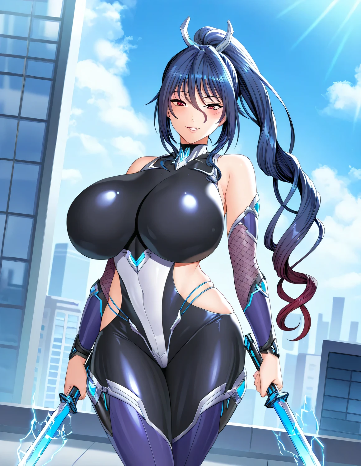 masterpiece, best quality, absurdres, 8k, perfect shadows,perfect lighting,hdr, cowboy shot,shiny skin,skindentation, beautiful body, kafka, ((black hair: 1.4)), long hair, (blue eyes: 1.4),  (crop top, underboob, elbow gloves, thigh boots, split skirt, bare shoulders, curvy, midriff, curvy, thighs, higheels, shiny clothes), complex detailed background, inside, luxury palace) (gigantic breasts,hourglass body, thin waist,very slim waist)extremely detailed face,detailed eye makeup, detail face, nice detailed eyes,nice hands, perfect hands (realistic pupils,realistic iris:1) heavy eye makeup,glowing eyes, Bright eyes,standing,standing at attention,(seductive smile), gigantic breasts, curvy, cowboy shot, (( tan skin: 1.1)), (( tan face: 1.1))