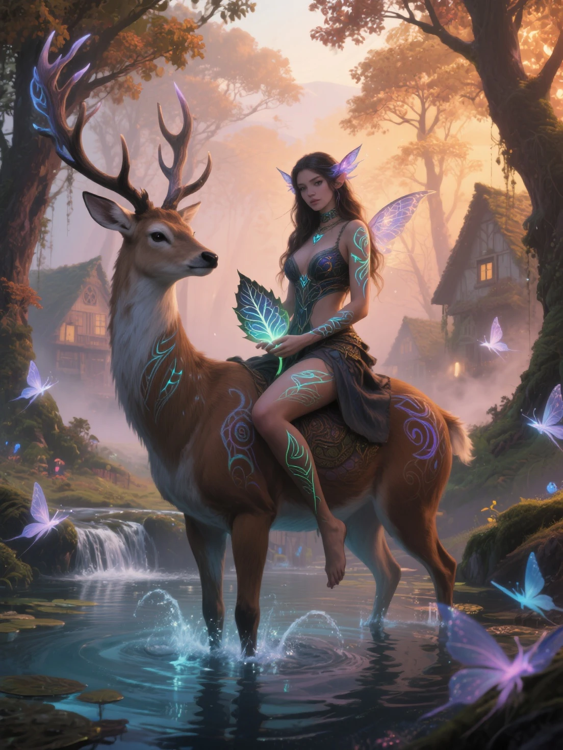 Lillia from League of Legends, ((deer centaur)), 4 hooves, two arms, two hands, deer tail, fluffy, high resolution, realistic, Soft, 4K, upscales, high detail, Delicate fur, forest, big breasts, big nipples, hyper areola, long nipples, 4 legs, feral, stretching, smile, purple eyes, 1 girl, peeking at viewer, big feral deer butt, throbbing horse cock, saggy balls, back toward viewer, looking back at viewer, erection, presenting horse cock, erect horse cock, cock dripping precum
