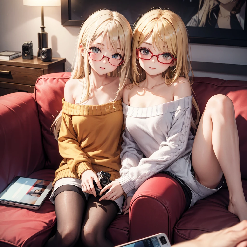 phone, cellphone, smartphone, breasts, holding phone, selfie, 1girl, mirror, photo \(object\), long hair, large breasts, navel, underwear, panties, blue eyes, cleavage, cellphone picture, halterneck, mole, taking picture, thighs, blonde hair, swimsuit, blush, looking at phone, smile, white panties, bikini, collarbone, reflection, bare shoulders, looking at viewer, holding, airtightintrrcl, airtight interracial, blackedscene, blkd,