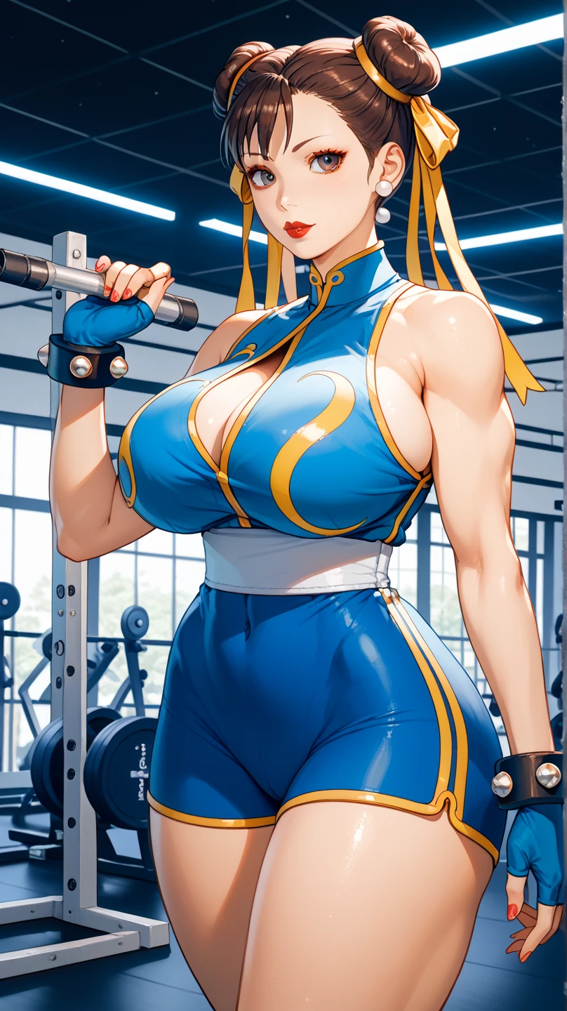 (Absurdres, master piece, best high quality image, very detailed features, very detailed textures, carefuly detailed artwork, solo character, back view)
{({1character: 40 years old beautiful blonde woman, (fair skin, blue eyes, blonde golden long hair tied in a high ponytail with a long crimson ribbon, voluptuous figure, big breasts, beautiful legs, beautiful arms, serious calm expression, defensive wrestler pose) (light-grey one-piece wrestling leotard, blue wrestling boots, cleavage), (gym wrestling ring))}}