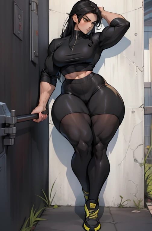 tmasterpiece,The best lighting,office backdrop,perspire,Full body like,Walk,Burly woman,Exaggerated large muscles,blackstockings,Pointed-toe heels,Beautiful and charming woman face, 1female,Thin waist,Very broad shoulders, Strong and powerful arms,Stout arms,Thick and powerful leg muscles,long leges