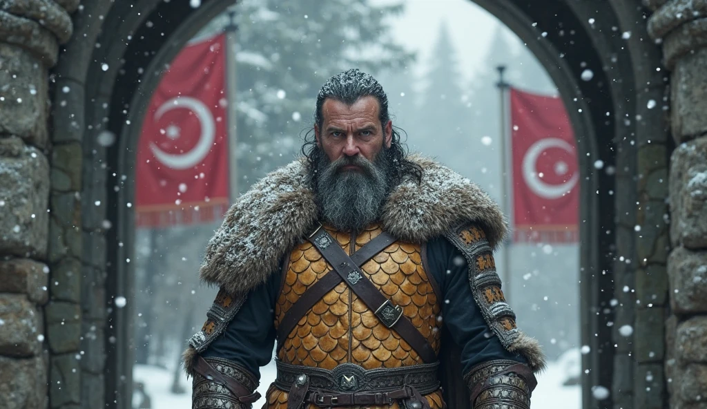 Highly detailed, High Quality,hyper realistic, Masterpiece, beautiful, PepePunchMeme,<lora:PepePunchMeme:1>,  1man,long beard,grizzled beard,standing,righthand holding falchion,<lora:lu_20230618023935:0.75>,<lora:tangbohu_smallhead:2>