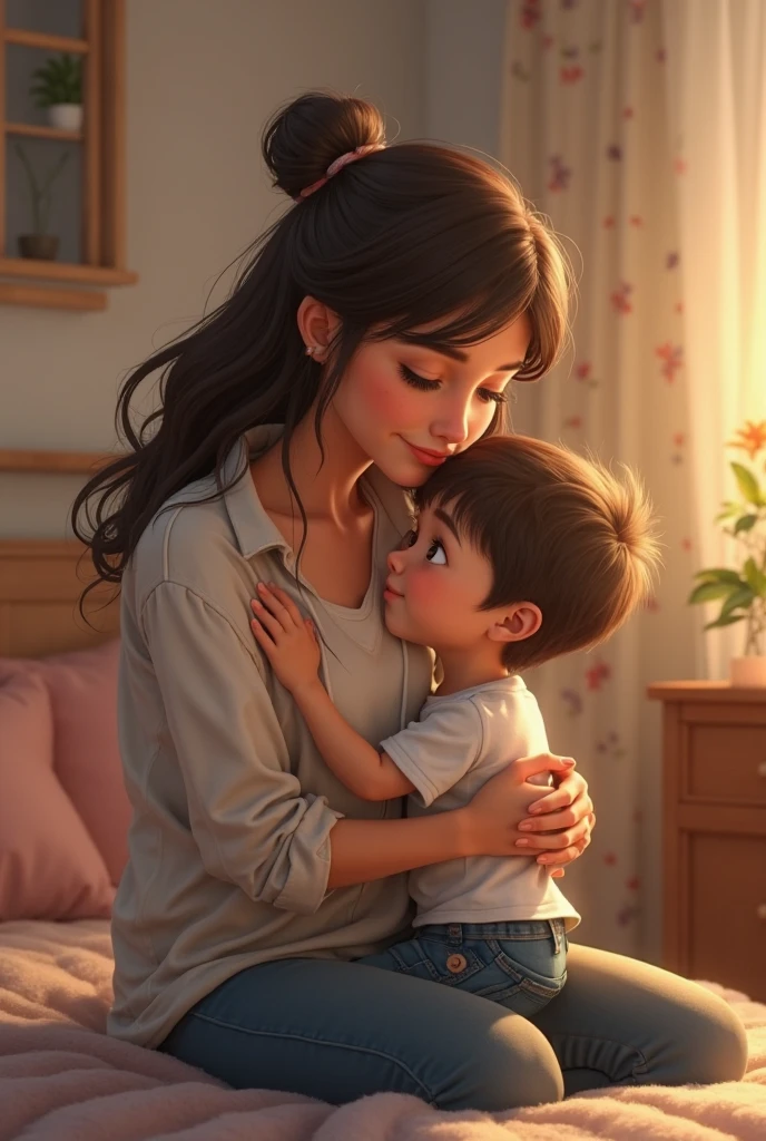 Draw a mother telling her son that she loves him in sign language