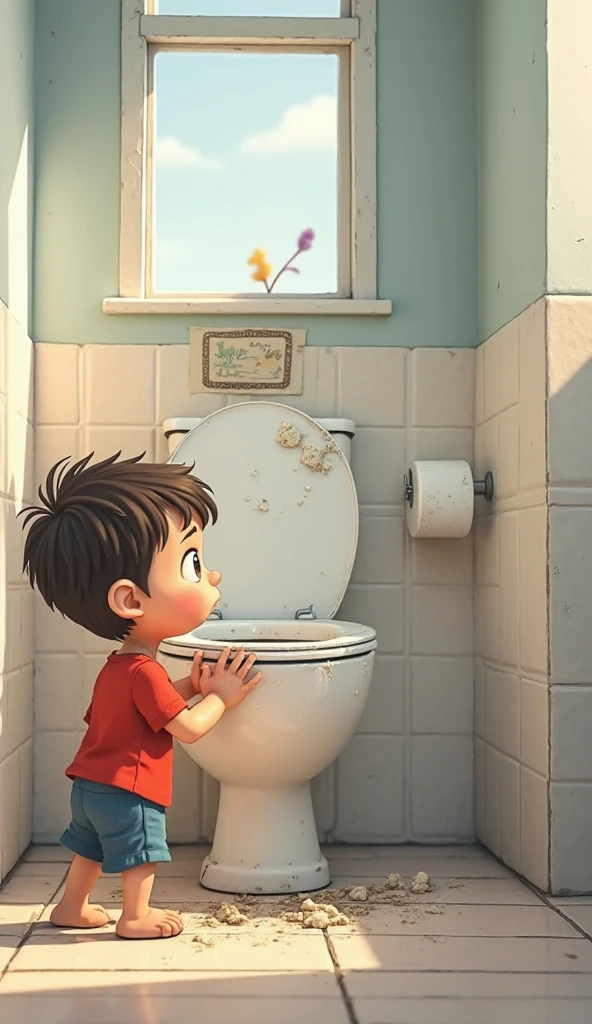 Child throwing paper into the toilet
