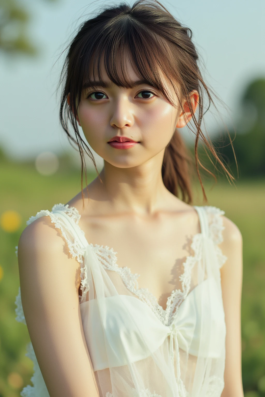 highest quality,masterpiece,超A high resolution,RAW Photos,One Girl,Loose perm hair、length、brown hair、Arms crossed、Japanese、Loose perm hair、length、brown hair、Surprised face、Professional photography、Eye contact with the audience、Same skin type as humans、A woman dressed in Japan from head to toe、Blur the background、Anatomical accuracy、Very detailed and beautiful、Ultra HD、length、Her hair is flowing and sexy、Very detailed beautiful girl、Shoulder-length hair、Floristのスタッフ,Florist、White long skirt、(The light brown sleeveless top is wet:1.4)、(Watering the flowers with a hose:1.4)、(Water gets on clothes:1.2),Floristの店内