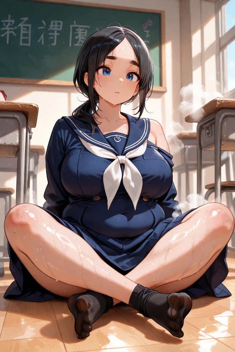 School Swimsuit、Big Breasts、Thick legs、Nipple exposure、Black knee socks、Having sex、、Inserting、