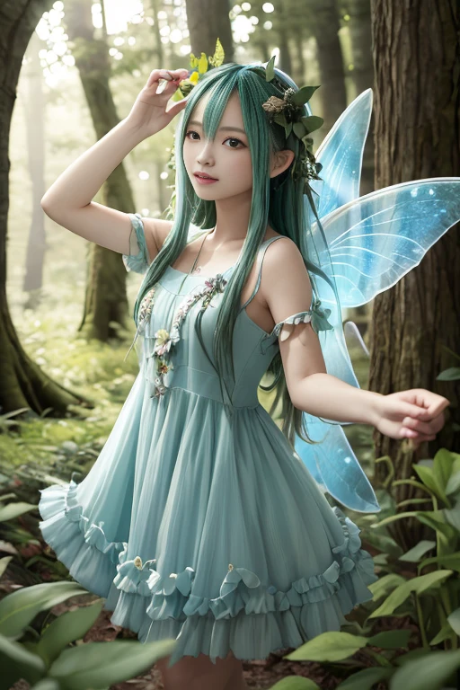 Gradient Eyes, the woods，Night Moon，Mini cute 3 year old flower fairy, A slender、Ring，Skirt made of petals，Huge flowers，Colorful colorful，Transparent and colorful wings, magic wands，closeup cleavage，Optical attenuation，glow effect，depth of fields，Highlight，Real Light，Ray traching，OC rendering，Hyper-realistic，best qualtiy，8K，Works of masters，super-fine，Detailed pubic hair，Correct anatomy，sharp focus on eyes，Bokeh，Facial features are carefully drawn，in style of hayao miyazaki，Miyazaki Animation Style