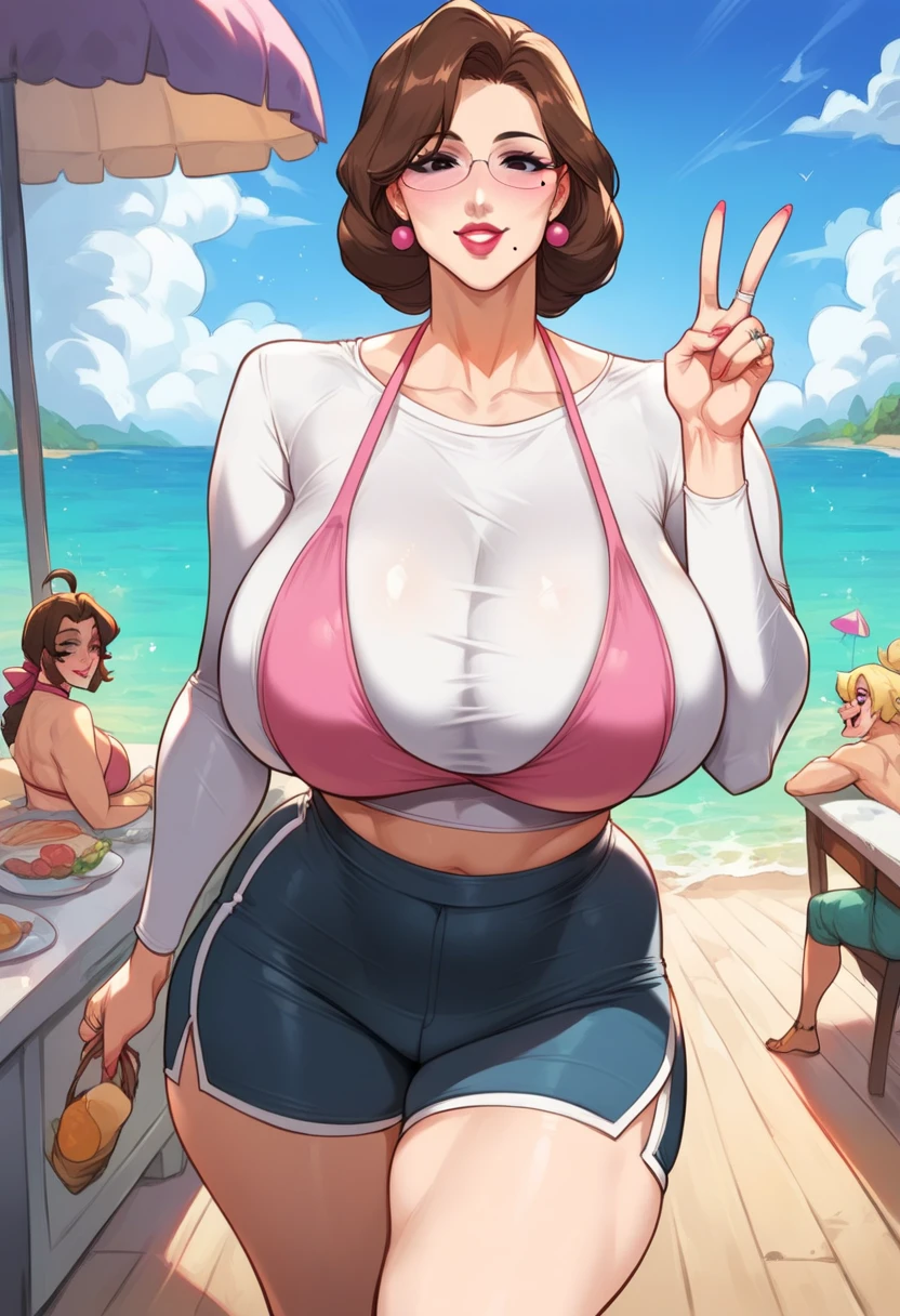 a cartoon picture of a woman in a bikini holding a drink, realistic bikini, with a drink, overwatch tracer in a bikini, anya from spy x family, anime girl drinks energy drink, ig model | artgerm, swimsuit, holding a drink, artwork in the style of guweiz, at a beach, at the beach, summer morning, wet swimsuit
