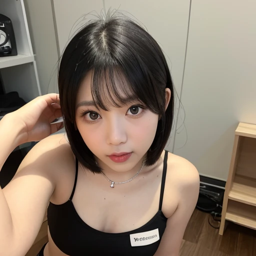 Black Hair、With bangs、Big Breasts、The body is slim、Black micro bikini、Sitting at a desk、In the school classroom