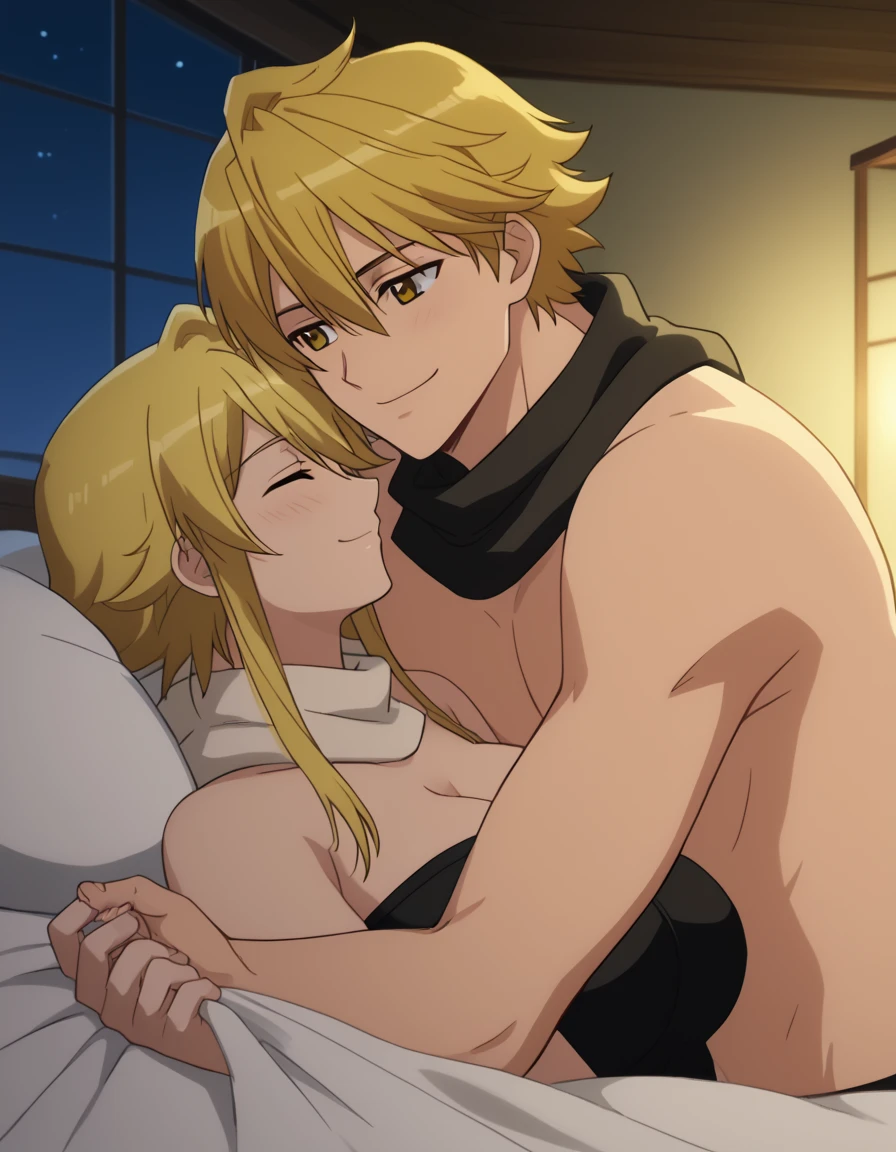 ((Highest quality)), ((masterpiece)), (detailed), (Perfect Face)、The woman is the Greek goddess Tyatia, wearing a white Doric chiton from ancient Greece, with medium blonde hair and green eyes.、The woman is embraced by an ancient Greek male god on the bed of a temple of ancient Greek mythology, and is impregnated and loved.、The man is a muscular, blond, curly-haired male god of ancient Greece wearing an ancient Greek Doric chiton, embracing a woman and having sex with her.、A woman is having sex with a man who inserts his penis into her vagina and ejaculates a large amount of semen into her.