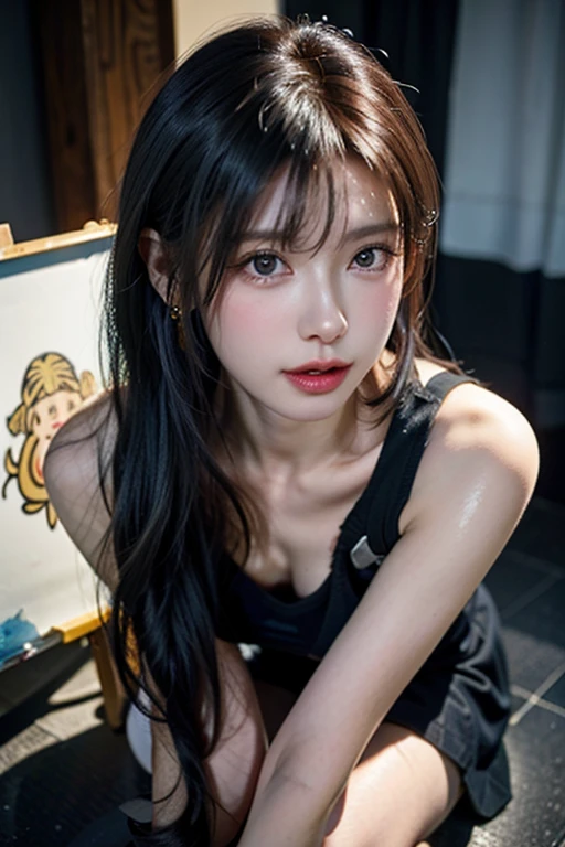Best quality, masterpiece, ultra high res, (photorealistic:1.4), raw photo, 1girl, ((black lace nightgown)), ((small breast)), cold light