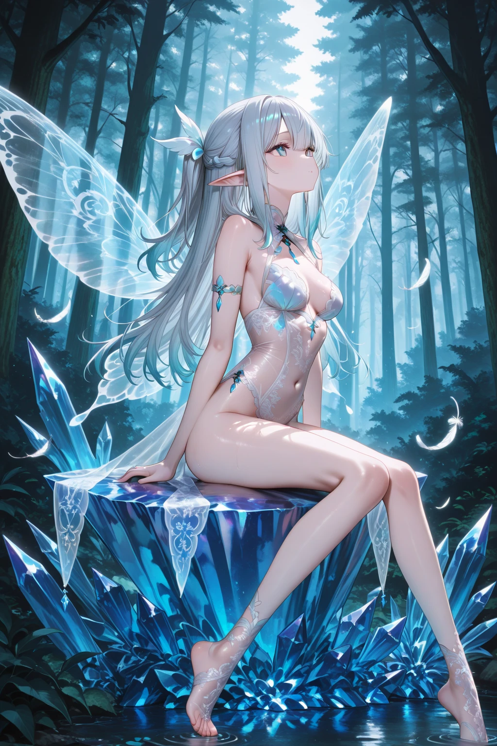 Elf Characteristics: large transparent wings, pointy ears, fancy art, delicate and cute elf , beautiful fancy, magic fog, air, fancy, exquisite science fiction, plant, white fancy,like a beautiful image,Master film artist works film lighting effects,4k, rich and colorful, contour、Super detailed art.、Exquisite and beautiful、masterpiece、Very detailed quality content.、Dynamic angles and elegant atmosphere.